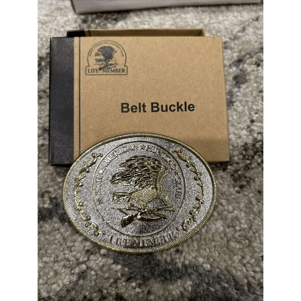 North American Hunting Club Large Life Member Belt Buckle Minty WithBox 4”